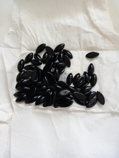 Preciosa 15x7mm Jet Glass Cabouchon Navettes. Flatback. Unused.  72pc