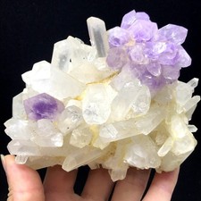 580G Rare Clear And Amethyst Cluster Crystal Minearl Specimen Energy Healing