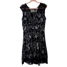 NWT NY&C Black Sleeveless Fit & Flare Sexy Lace Overlay Lined Midi Dress Size M