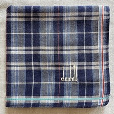 Dunhill Vintage Handkerchief Blue Cotton Tartan Plaid Classic Pocket Square 18"