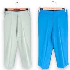 BNWT Ladies Cropped Trousers Blue Green High Waisted Elastic High Waist Size 10