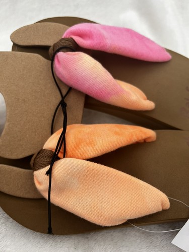 π Rainforest Cafe Girls Wedge Flip Flops Soft Fabric Pink Orange UK 10 Kids New - Picture 6 of 6