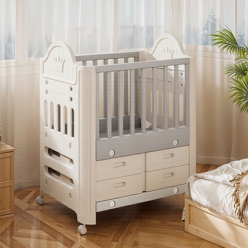 Plastic Baby Cot Bed Toddler 0-3 Years Old Comfortable Baby Sleeper w/4 Drawers - Picture 2 of 15