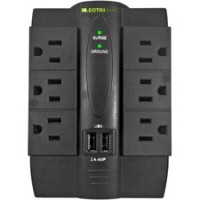 6 AC Outlet White Power Surge Protector 2 Ports USB Wall Charger in Black