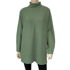 Davi & Dani Sweater Womens Medium Green Rib Tunic Long Sleeve NWT