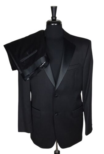 Pronto Uomo Men Black Tuxedo Suit 40R Wool Two Piece Pleated Pants Size 34x32