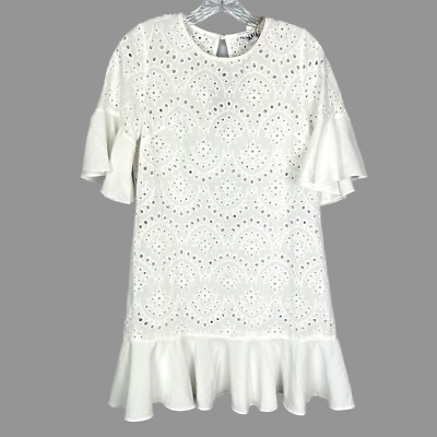 Sabo Skirt White Eyelet Ruffle Short Sleeve Shift Dress NO SLIP size Small | eBay Sabo Skirt White Eyelet Ruffle Short Sleeve Shift Dress NO SLIP size Small | eBay