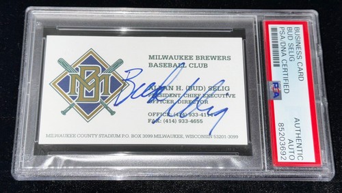 Signed Bud Selig Business Card Autographed Brewers Owner Hank Aaron's 755 HR PSA