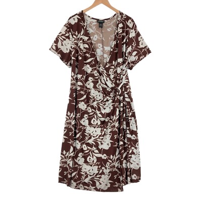 Lane Bryant Shift Dress Womens Brown White Floral Knit Asymmetrical V Neck  22/24 | eBay