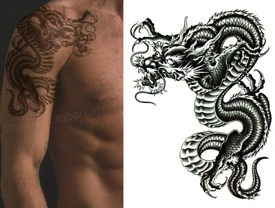 Temporary Tattoo Fierce Dragon Fake Body Art Sticker Waterproof Mens Ladies