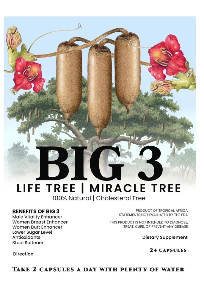 BIG 3 由 Kigelia Africana 男性放大 - 女性乳房和臀部增强剂制成 — 第 2/4 张图片