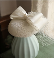Classic Vintage Bridal Birdcage Veil Embroidered Flower Huge Bowknot Wedding Hat