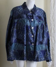 Coldwater Creek Sz 2X Art-to-Wear Indigo Blue Patchwork Paisley Jacket Lux