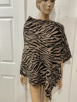 SOFT SURROUNDINGS BEADED ZEBRA PRINT PONCHO CAPE ONE SIZE FITS ALL