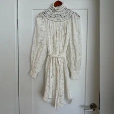 ZIMMERMANN IVORY CROCHET GIUPURE LACE APPLIQUÉ MOCK NECK LONG SLEEVE DRESS SZ 1