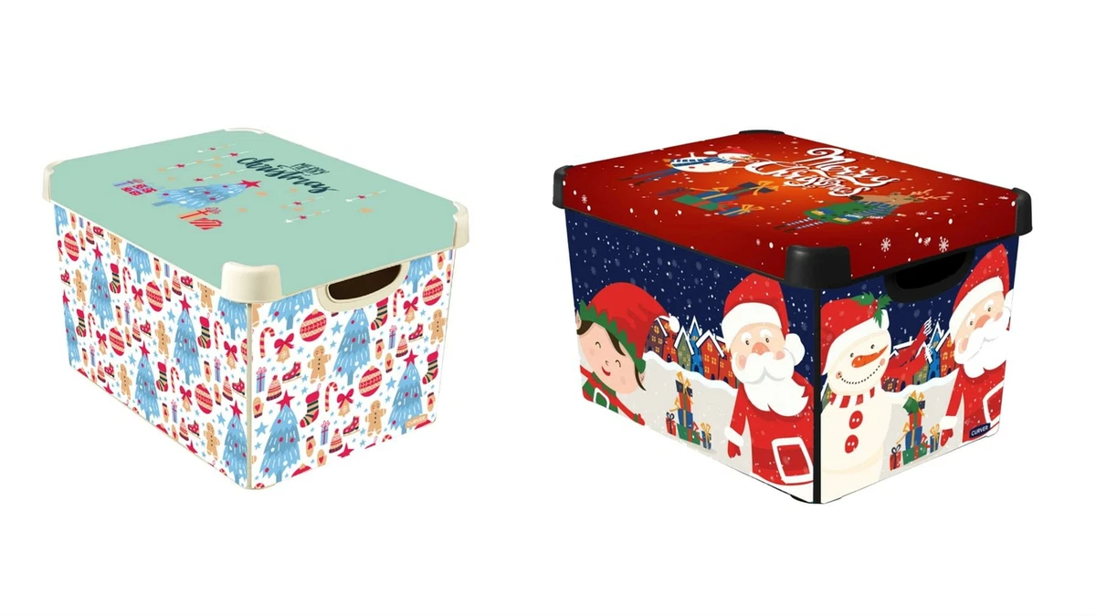 Curver Merry Christmas Storage Boxes 22L Storage with IML Print Design