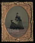 Antique Tintype Seamstress Holding Shuttle Scissor Unusual Occupational Photo
