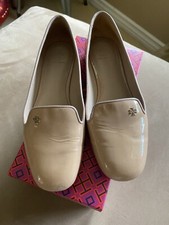 Tory Burch size 8 Samantha smoking slipper Patent Leatger/Grossgrain