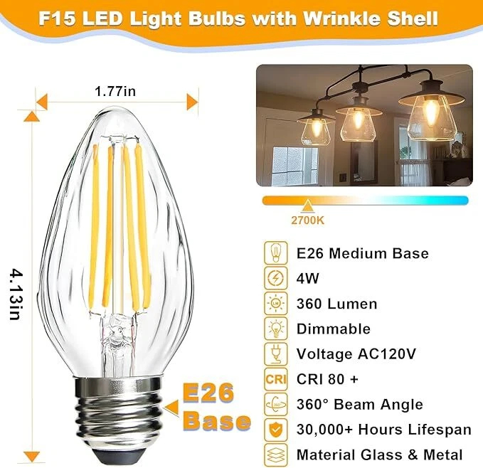 F15 Led Porch Light Bulbs E26 Dimmable 2700K for Chandelier Candle Ceiling Fan - Image 4 of 4