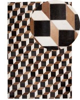 Moderner Leder-Teppich Braun Mit 3D-Muster Rund 140 X 200 Cm Alpkoy