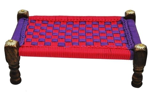 Chhat Chowki decorativo in legno piccolo artigianale, Charpai arredamento casa regalo - Foto 4 di 9