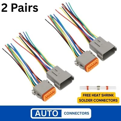 2 Pairs - 12 Pin Deutsch DT Male & Female Connectors Prewired 15cm DT06 DT04