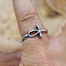 Oxidized Handmade Antique Silver Ring Band of Ancient Egyptian Ankh Cross Key