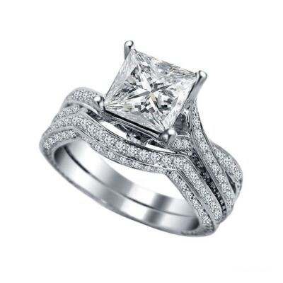 2.38 Ct Lab Created White Princess Diamond Wedding Bridal Set 925 Silver Ring