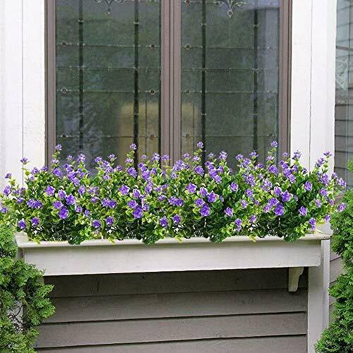 4 Bundles Artificial Flowers Fake Outdoor UV Resistant Plant Faux