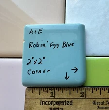 Robin's Egg Blue:  2" X 2" X 5/16" Glossy Ceramic Surface Bullnose Corner Tile