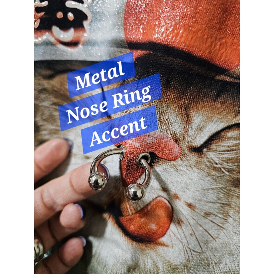 Cat Sushi Chef w Metal nose ring. SzM. Studded accent. Rare Unique find