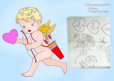 1960 Redline Embroidery Transfer 2000-C Valentine Cupid and More  Uncut Original