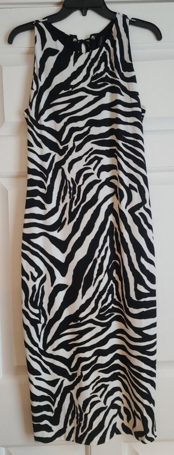 White House BLack Market Ivory Zebra Print Midi Dress SZ M Sleeveless Lace Up