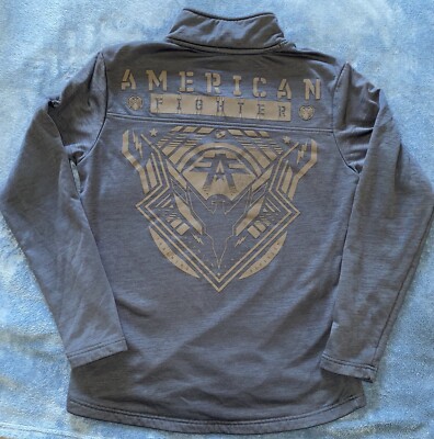 American Fighter 1/4 Zip Pullover Sweatshirt Sz Small Blue Double Sided Graphic 