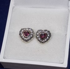925 Sterling Silver Heart Amethyst Purple stone Post Pierced Earrings 10b 29