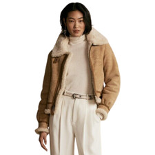 Polo Ralph Lauren Lamb Shearling Suede Leather Aviator Flight Jacket Coat New