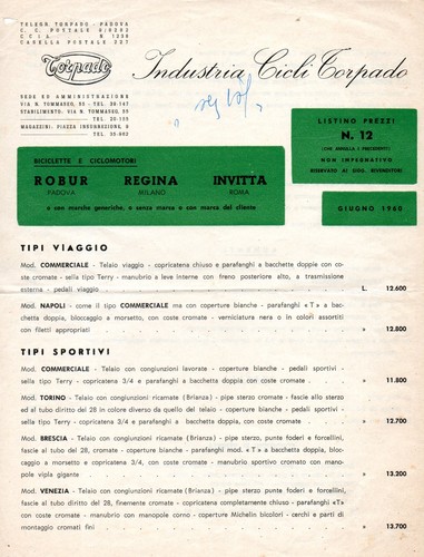CATALOGO LISTINO BICICLETTA TORPADO PADOVA ROBUR REGINA INVITTA BIKE  BICYCLETTE | eBay