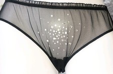 Victoria secret Designer L Rare Vintage Rhinestone Sheer Black Mesh Bikini Panty