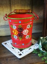 19cm Tall Red Narrowboat Buckby Style Hand Painted Bucket / Planter