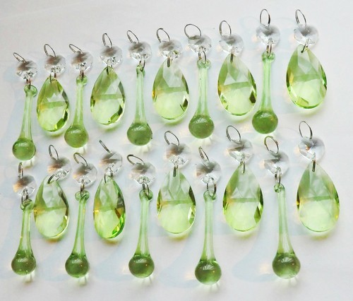 Grüne Kristalle geschnittene Glastropfen Perlen Tröpfchen Lampe Lichtteile antike Farben - Bild 111 von 130