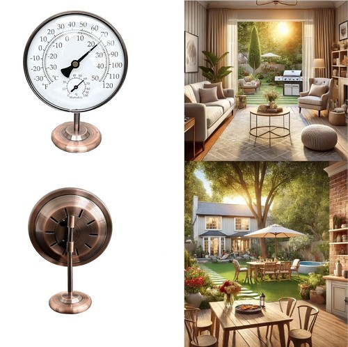 Elegant 4-Inch Indoor/Outdoor Thermometer with Hygrometer – Durable Brass Design - Picture 9 of 11