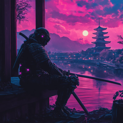 Wandtattoo Aufkleber Samurai Cyberpunk Wandaufkleber