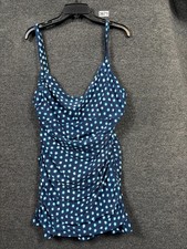 Coco Reef Tankini Swimsuit Top Womens 38D Blue White Dot Print Ruched Adjustable