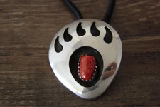 Native American Sterling Silver Coral Bear Paw Hair Tie by Johnson