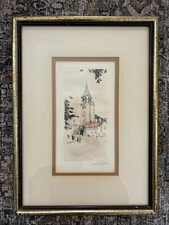 Saint-Germain-des-Pres Paris Art Signed by Henri Le Riche Framed and Matted