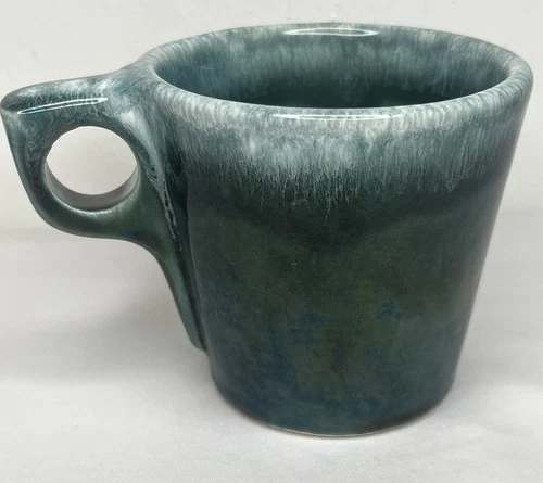 Vintage MCM Hull Pottery Green Drip Glaze Coffee Mug Cup USA Oven Proof