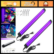 2 Pack 10W UV Black Light Bars 1Ft 48 LED Tube with Cord Switch for Glow Parti