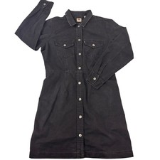 The Levi's Ellie Long Sleeve Black Denim Button Front Mini Dress Size L