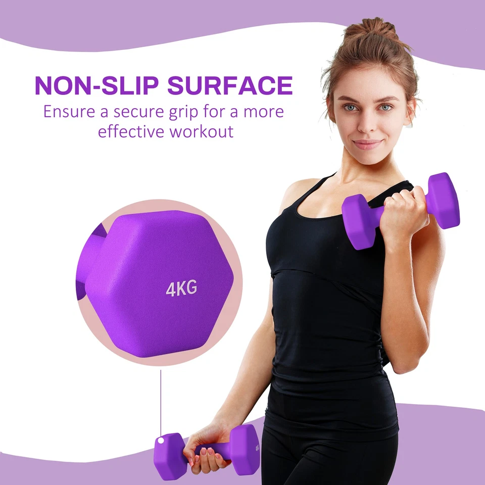 SPORTNOW Set of 2 Hexagonal Dumbbells Weights Pair, 2 x 4kg, Purple, photo 4 of 5
