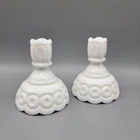 Vintage L.E. Smith Milk Glass Moon and Star Candlestick Pair